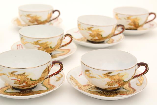 photo of vintage Japan dragonware china tea set, lithophane porcelain cups, plates, dragon teapot #5