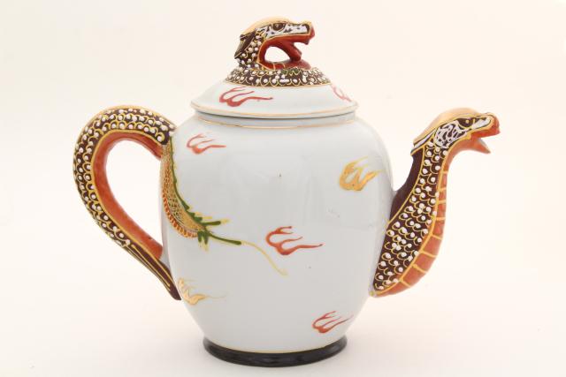 photo of vintage Japan dragonware china tea set, lithophane porcelain cups, plates, dragon teapot #12