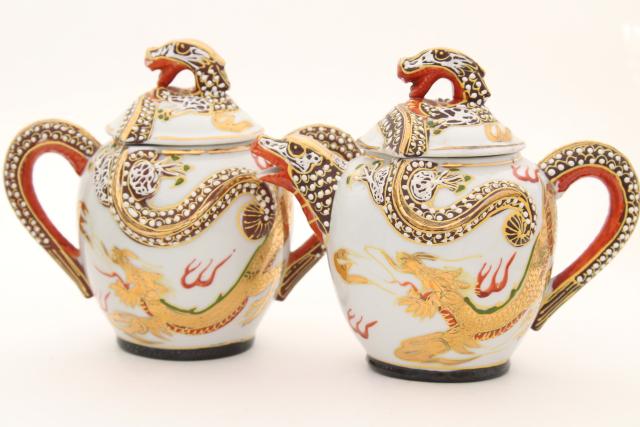 photo of vintage Japan dragonware china tea set, lithophane porcelain cups, plates, dragon teapot #17