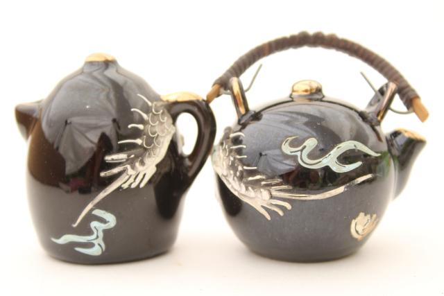 photo of vintage Japan dragonware moriage china salt and pepper shakers tea & coffee pot S&P #5