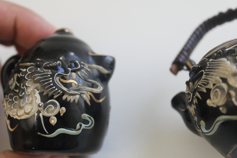 photo of vintage Japan dragonware salt & pepper shakers, hand painted moriage dragons on black  #4