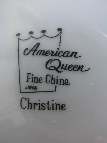 photo of vintage Japan fine china, American Queen porcelain, Christine soup bowls & platter #5