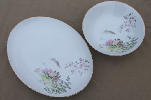 photo of vintage Japan fine china dinnerware, Momoyama mill water wheel & mountains #2