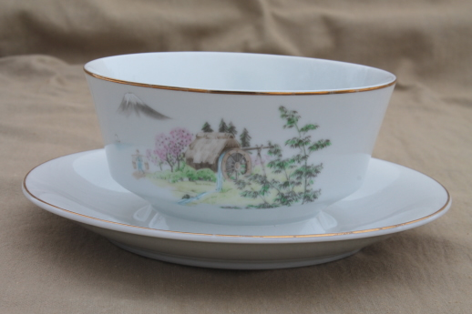 photo of vintage Japan fine china dinnerware, Momoyama mill water wheel & mountains #8