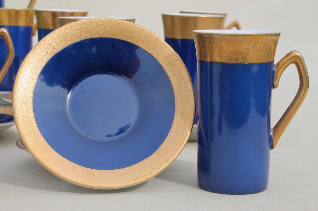 photo of vintage Japan fine china espresso set, coffee pot & tall cups in cobalt blue w/ gold #7