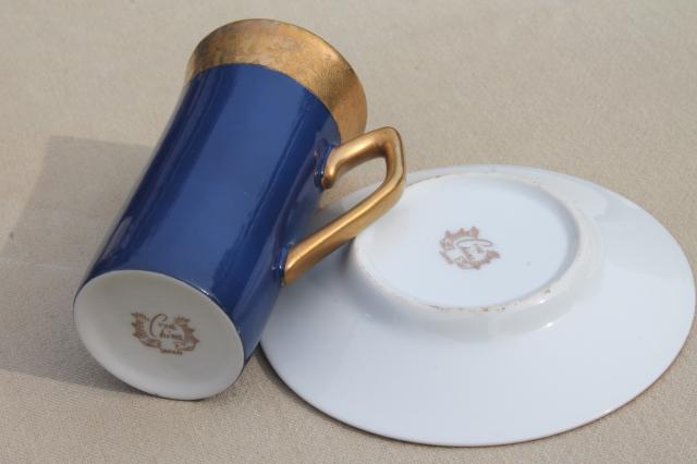 photo of vintage Japan fine china espresso set, coffee pot & tall cups in cobalt blue w/ gold #9