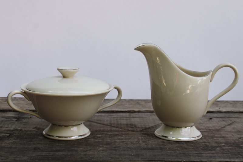 photo of vintage Japan fine china ivory porcelain cream and sugar set w/ platinum silver band  #1
