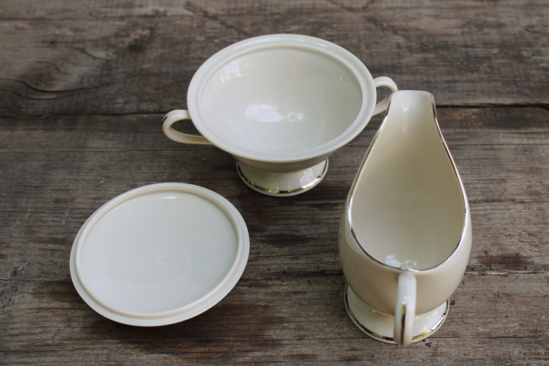 photo of vintage Japan fine china ivory porcelain cream and sugar set w/ platinum silver band #2