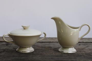catalog photo of vintage Japan fine china ivory porcelain cream and sugar set w/ platinum silver band 