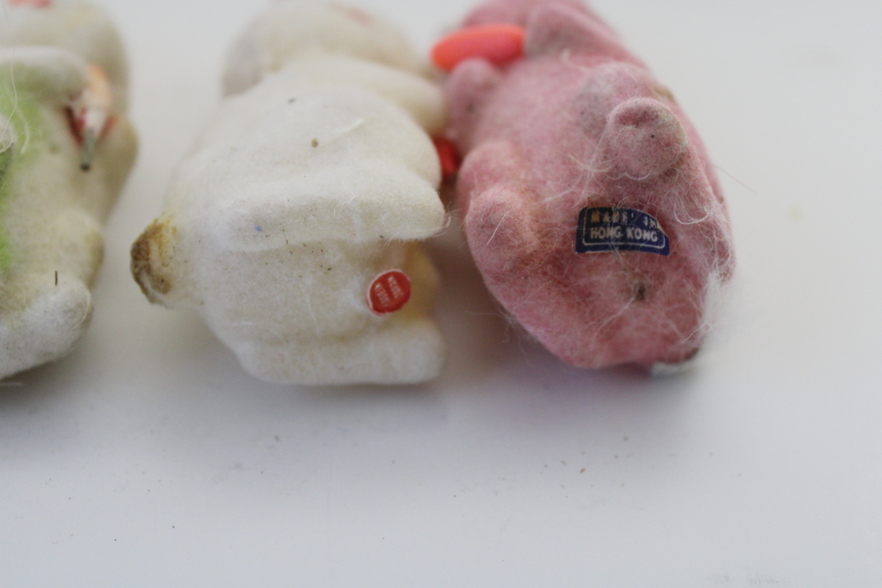 photo of vintage Japan flocked bunnies Easter decorations, shabby worn rabbits needing TLC #2