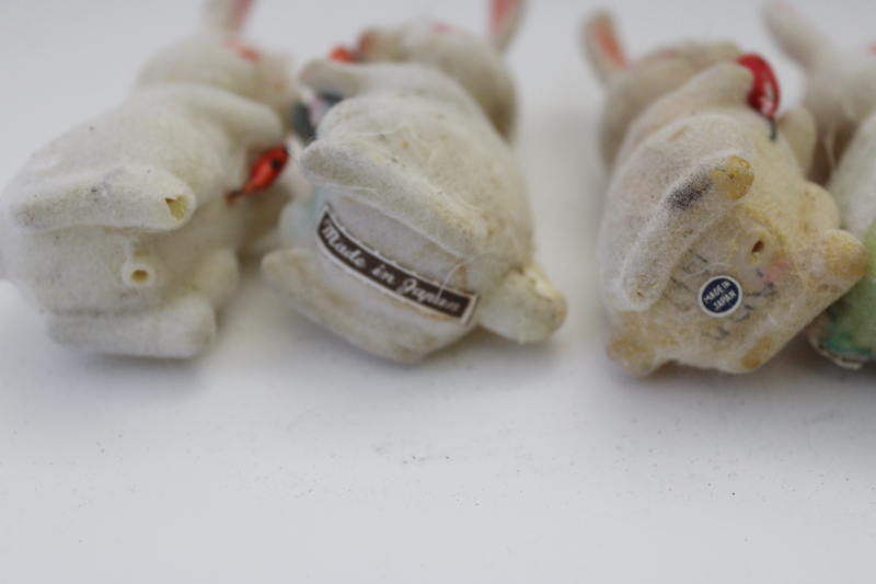 photo of vintage Japan flocked bunnies Easter decorations, shabby worn rabbits needing TLC #3