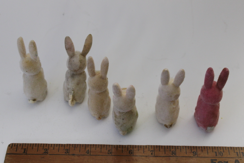 photo of vintage Japan flocked bunnies Easter decorations, shabby worn rabbits needing TLC #6