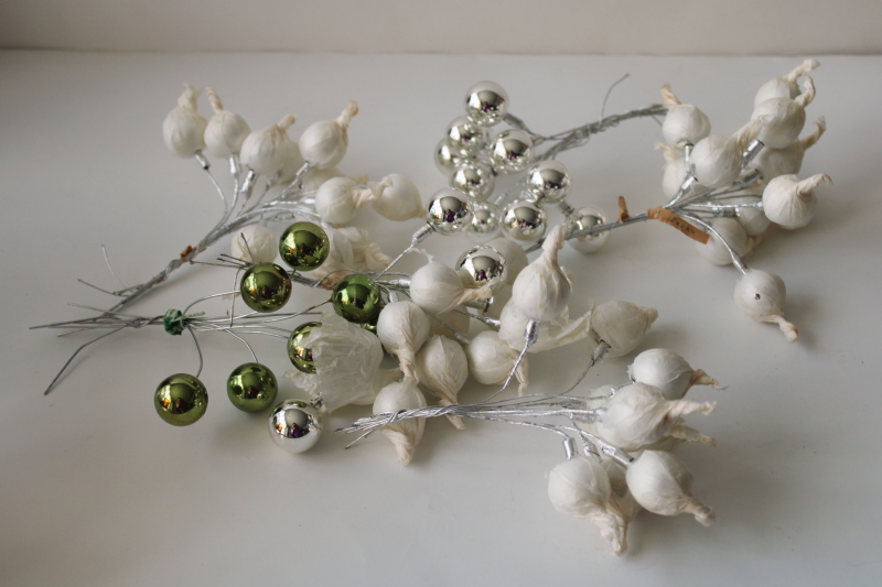 photo of vintage Japan glass ball Christmas decorations, sprays of mini ornaments wire picks #1