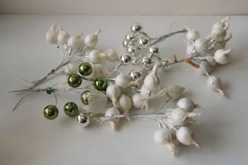 vintage Japan glass ball Christmas decorations, sprays of mini ornaments wire picks