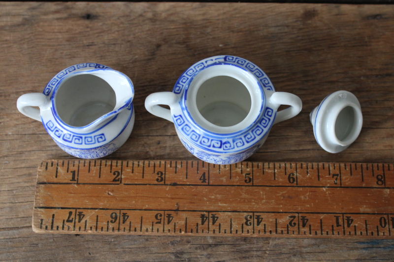 photo of vintage Japan hand painted blue & white porcelain, mini china cream & sugar set  #2