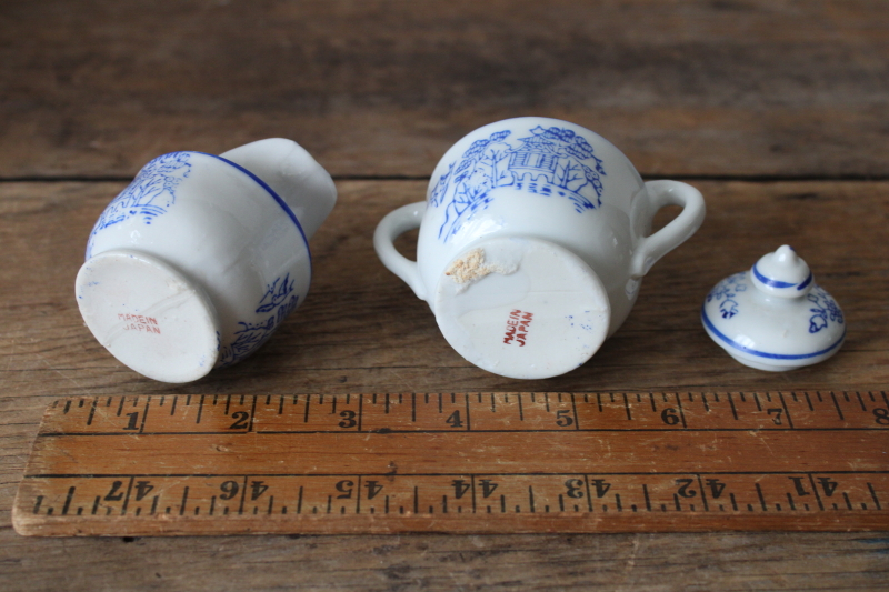 photo of vintage Japan hand painted blue & white porcelain, mini china cream & sugar set  #3