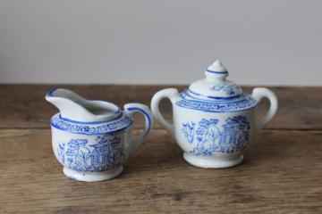 catalog photo of vintage Japan hand painted blue & white porcelain, mini china cream & sugar set 