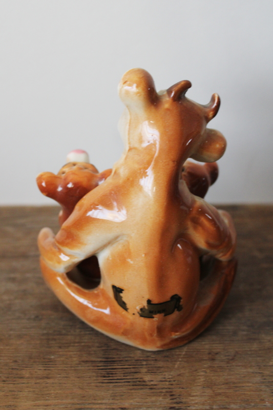 photo of vintage Japan hand painted ceramic Elsie the cow & twins calves S&P shakers set, calf salt & pepper w/ mama  #8