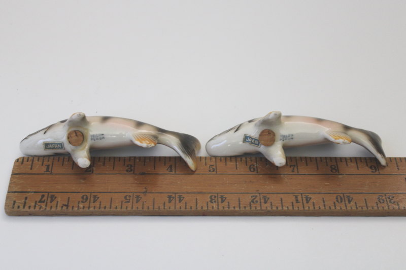 photo of vintage Japan hand painted ceramic S&P shakers set, pair of fish yellow perch #2
