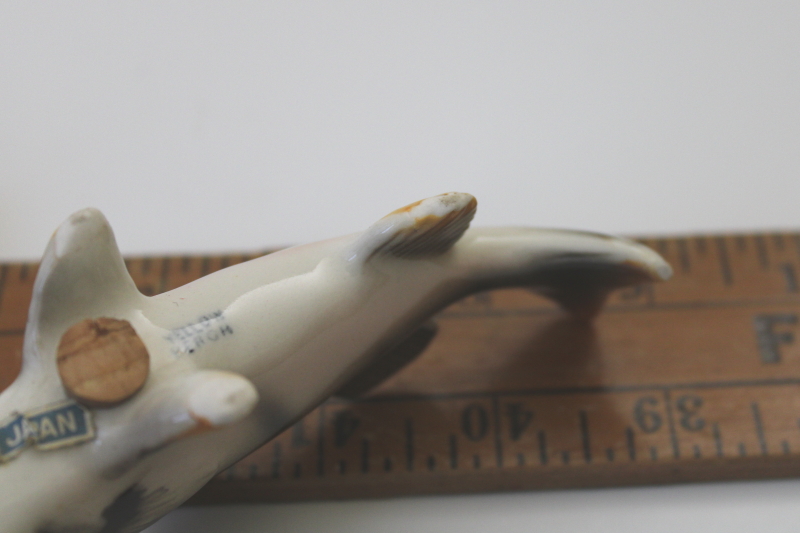 photo of vintage Japan hand painted ceramic S&P shakers set, pair of fish yellow perch #3