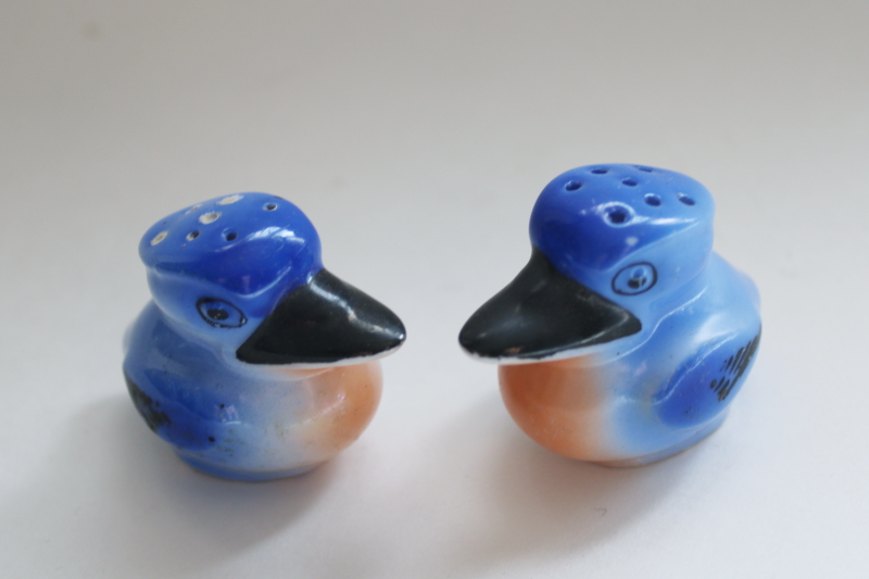 photo of vintage Japan hand painted ceramic S&P shakers set blue kingfisher birds salt & pepper  #3