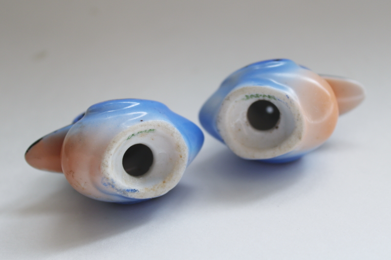 photo of vintage Japan hand painted ceramic S&P shakers set blue kingfisher birds salt & pepper  #4