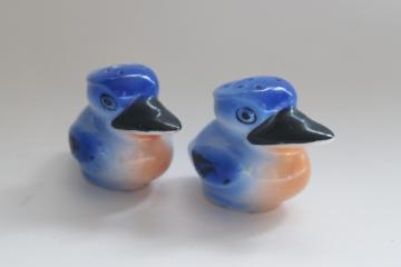 catalog photo of vintage Japan hand painted ceramic S&P shakers set blue kingfisher birds salt & pepper 