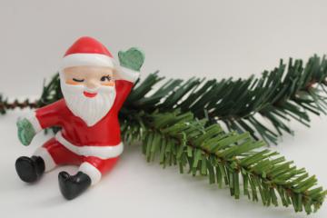 catalog photo of vintage Japan hand painted ceramic Santa, china figurine or candle hugger