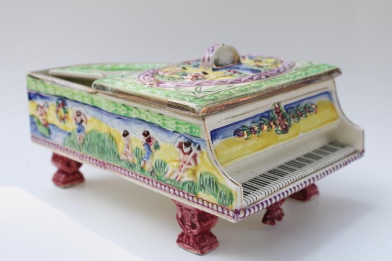 photo of vintage Japan hand painted ceramic ashtrays smoke set novelty french provincial piano  #1