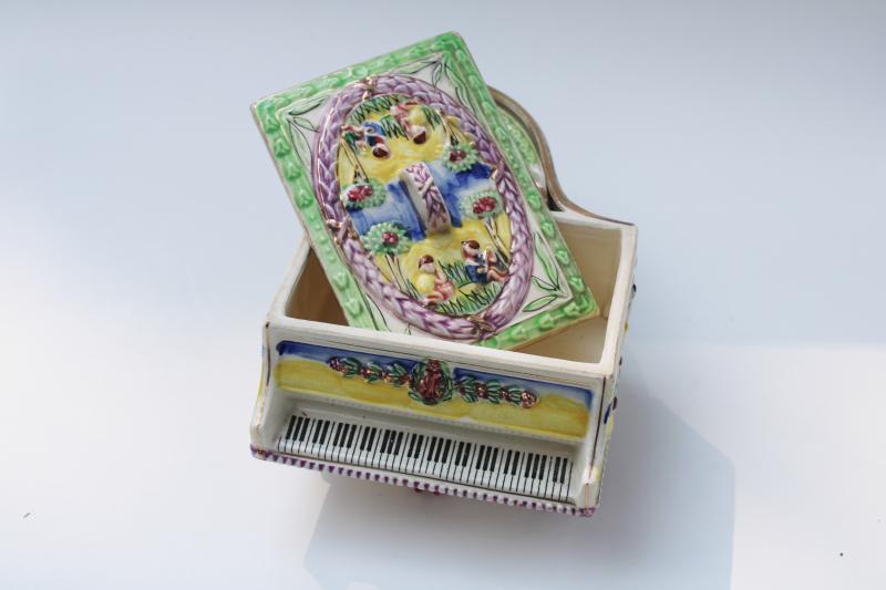 photo of vintage Japan hand painted ceramic ashtrays smoke set novelty french provincial piano  #2