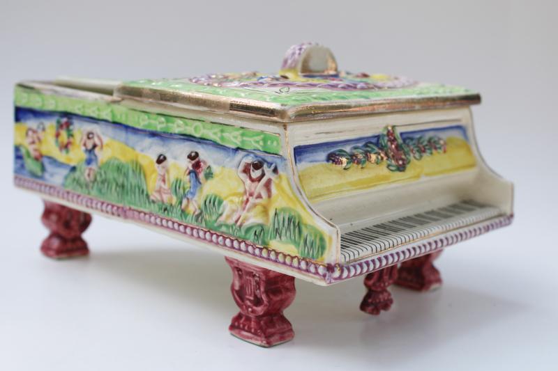 photo of vintage Japan hand painted ceramic ashtrays smoke set novelty french provincial piano  #3