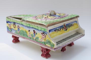 vintage Japan hand painted ceramic ashtrays smoke set novelty french provincial piano 