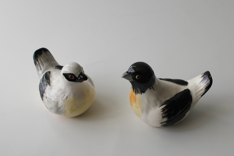 photo of vintage Japan hand painted ceramic bird figurines pair, songbird S&P shakers set #5