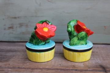 vintage Japan hand painted ceramic cactus salt & pepper shakers blooming cacti 