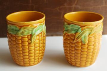 catalog photo of vintage Japan hand painted ceramic ears of corn candle holders or juice tumblers 