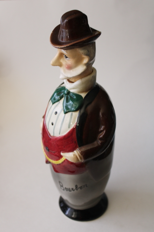 photo of vintage Japan hand painted ceramic figural liquor bottle, old gentleman Bourbon decanter #2