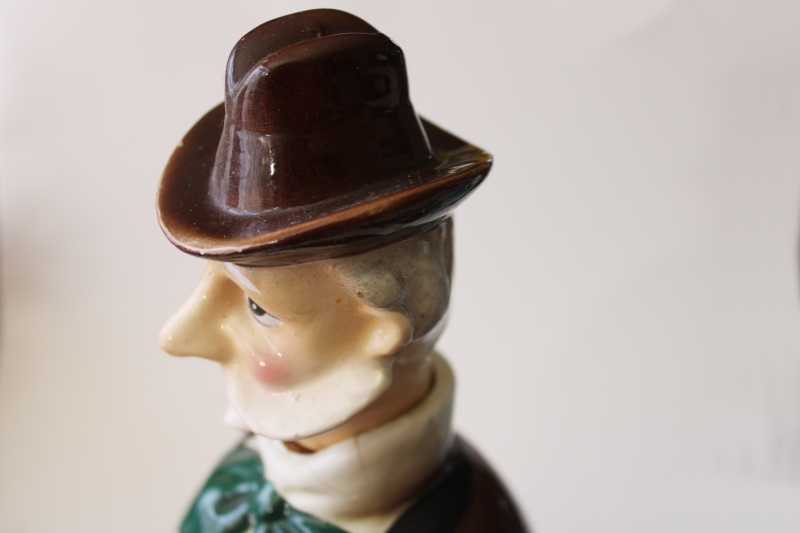 photo of vintage Japan hand painted ceramic figural liquor bottle, old gentleman Bourbon decanter #3