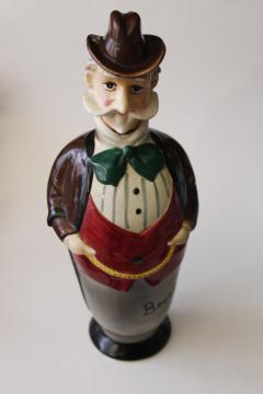 catalog photo of vintage Japan hand painted ceramic figural liquor bottle, old gentleman Bourbon decanter