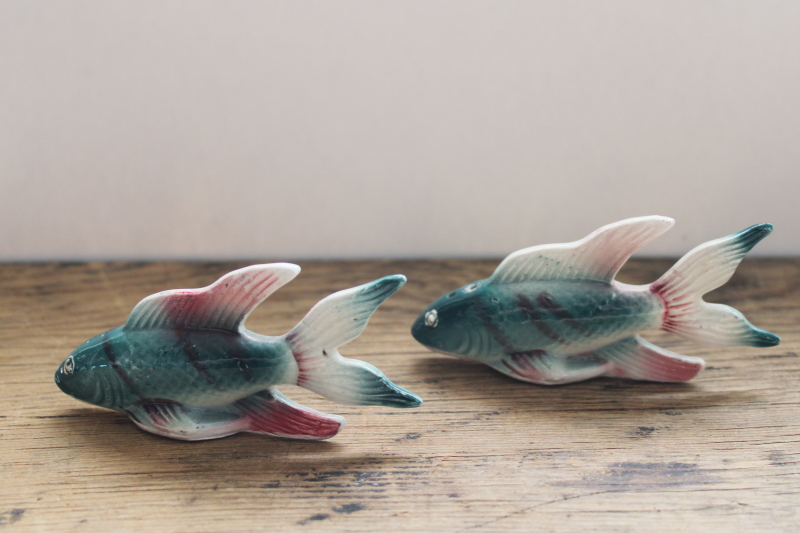 photo of vintage Japan hand painted ceramic fish S&P shakers set, fisherman aesthetic  #2