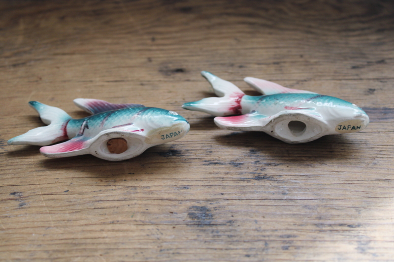 photo of vintage Japan hand painted ceramic fish S&P shakers set, fisherman aesthetic  #4