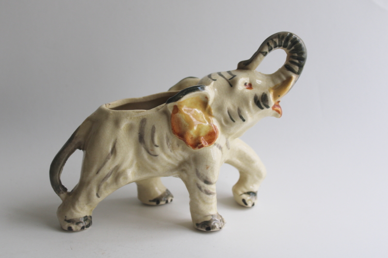 photo of vintage Japan hand painted ceramic lucky elephant planter figurine, Indian elephant  #1