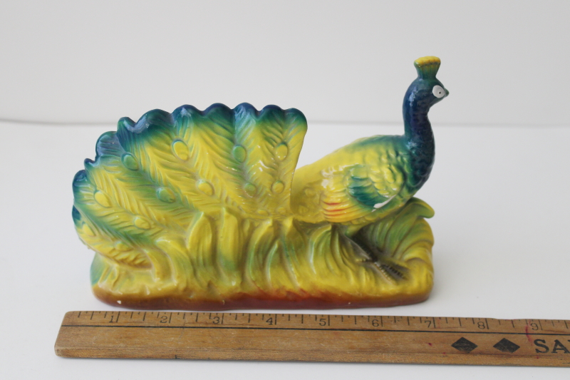 photo of vintage Japan hand painted ceramic peacock, large colorful bird figurine #2