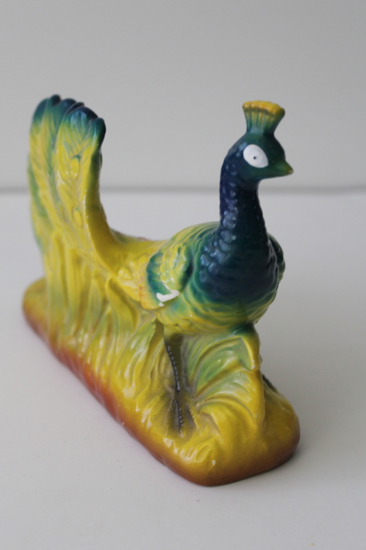 photo of vintage Japan hand painted ceramic peacock, large colorful bird figurine #3