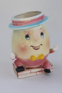 catalog photo of vintage Japan hand painted ceramic planter Humpty Dumpty baby nursery rhyme