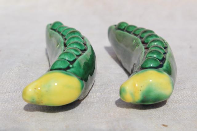 photo of vintage Japan hand painted ceramic salt and pepper shakers, garden peas in a pod #4