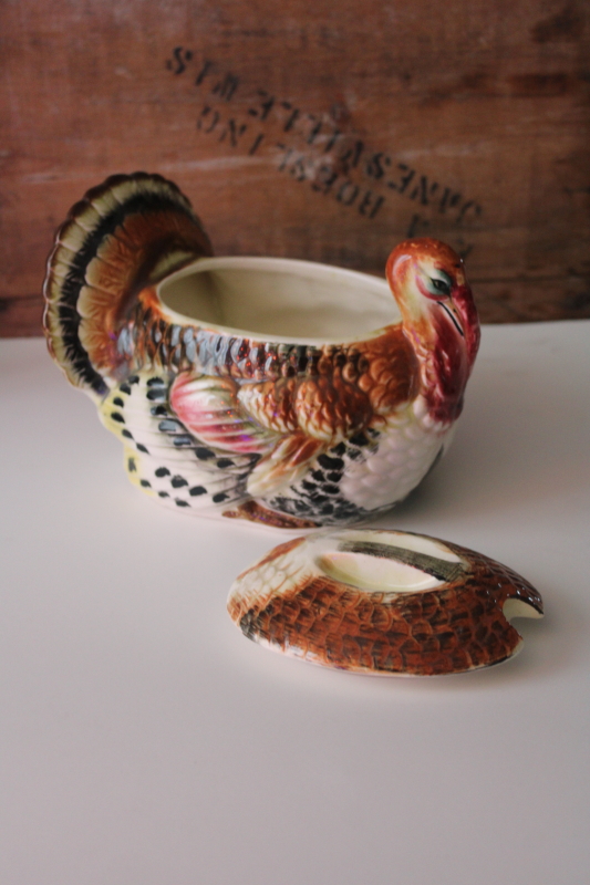 photo of vintage Japan hand painted ceramic turkey shape soup tureen or gravy bowl for Thanksgiving table  #2