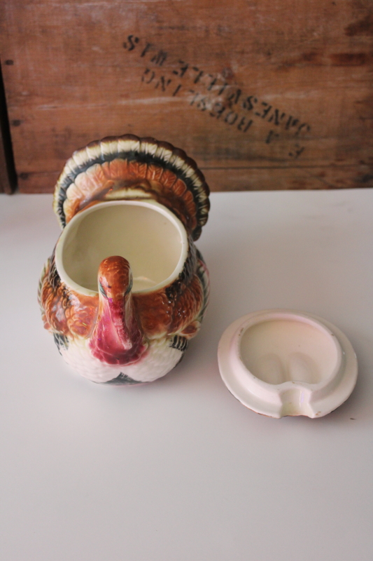 photo of vintage Japan hand painted ceramic turkey shape soup tureen or gravy bowl for Thanksgiving table  #3