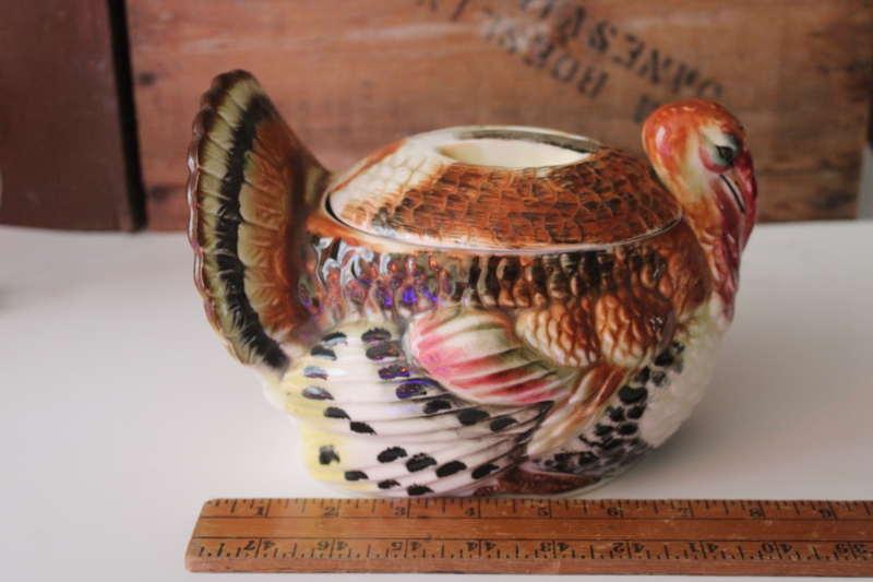 photo of vintage Japan hand painted ceramic turkey shape soup tureen or gravy bowl for Thanksgiving table  #7