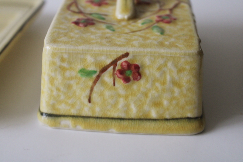 photo of vintage Japan hand painted cherry blossom majolica butter dish or covered cheese plate  #3