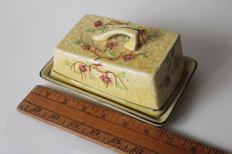 photo of vintage Japan hand painted cherry blossom majolica butter dish or covered cheese plate  #8